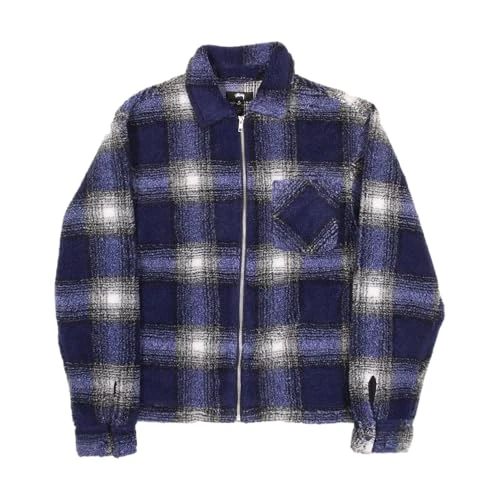 Stussy Pre-Loved Shadow Plaid Sherpa Zip Shirt Blue