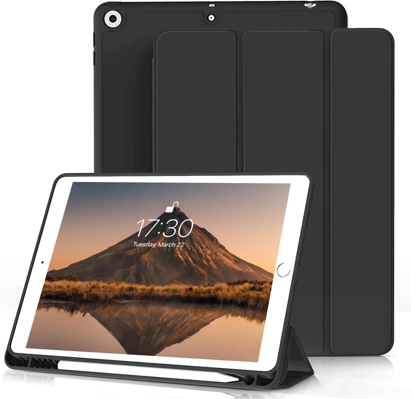 JKSML Case for iPad 9th/8th/7th Generation with Pencil Holder, Slim Stand Smart Case with Soft TPU Back Cover, Auto Sleep/Wake for iPad 10.2 Inch 2021/2020/2019 (Black)