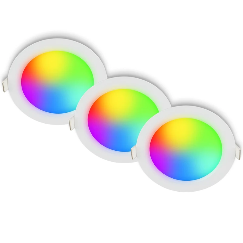 BRILONER - Set of 3 LED recessed downlights 230V with Remote Control, dimmable, RGB, CCT, Ceiling Spotlight, recessed spotlights, 68mm Hole, 12x4cm, White