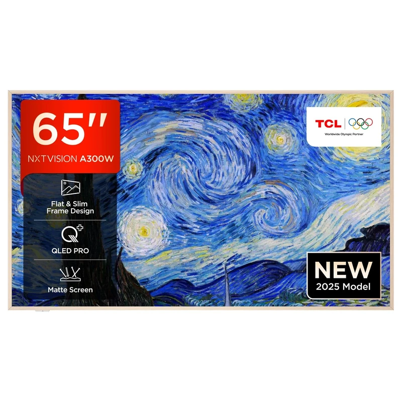 TCL NXTVISION 65A300W-UK QLED PRO 4K Ultra HD TV, 4K HDR PRO, Matte Screen, Smart TV Powered by Google TV (Dolby Vision IQ & Atmos, 144Hz Motion Clarity Pro, compatible with Google Assistant)