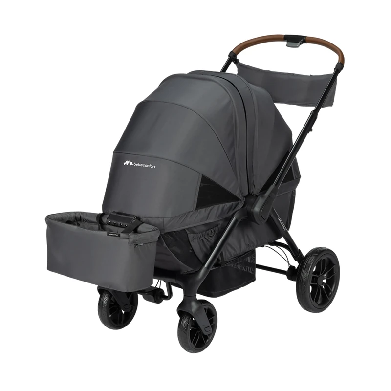 Bebeconfort Helios, Double Pram from Birth, 0-4 Years, 0-22kg, 2 Face-to-face Seats, Large All-Terrain Wheels, Compact Folding, Trolley on Wheels, Protective Canopy, Mineral Graphite