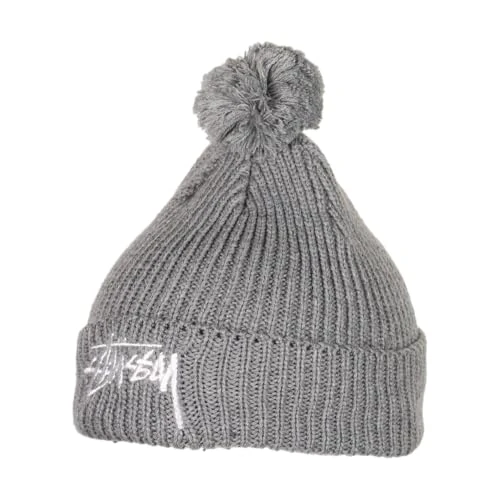 Stussy Pre-Loved Pom Logo Beanie Grey