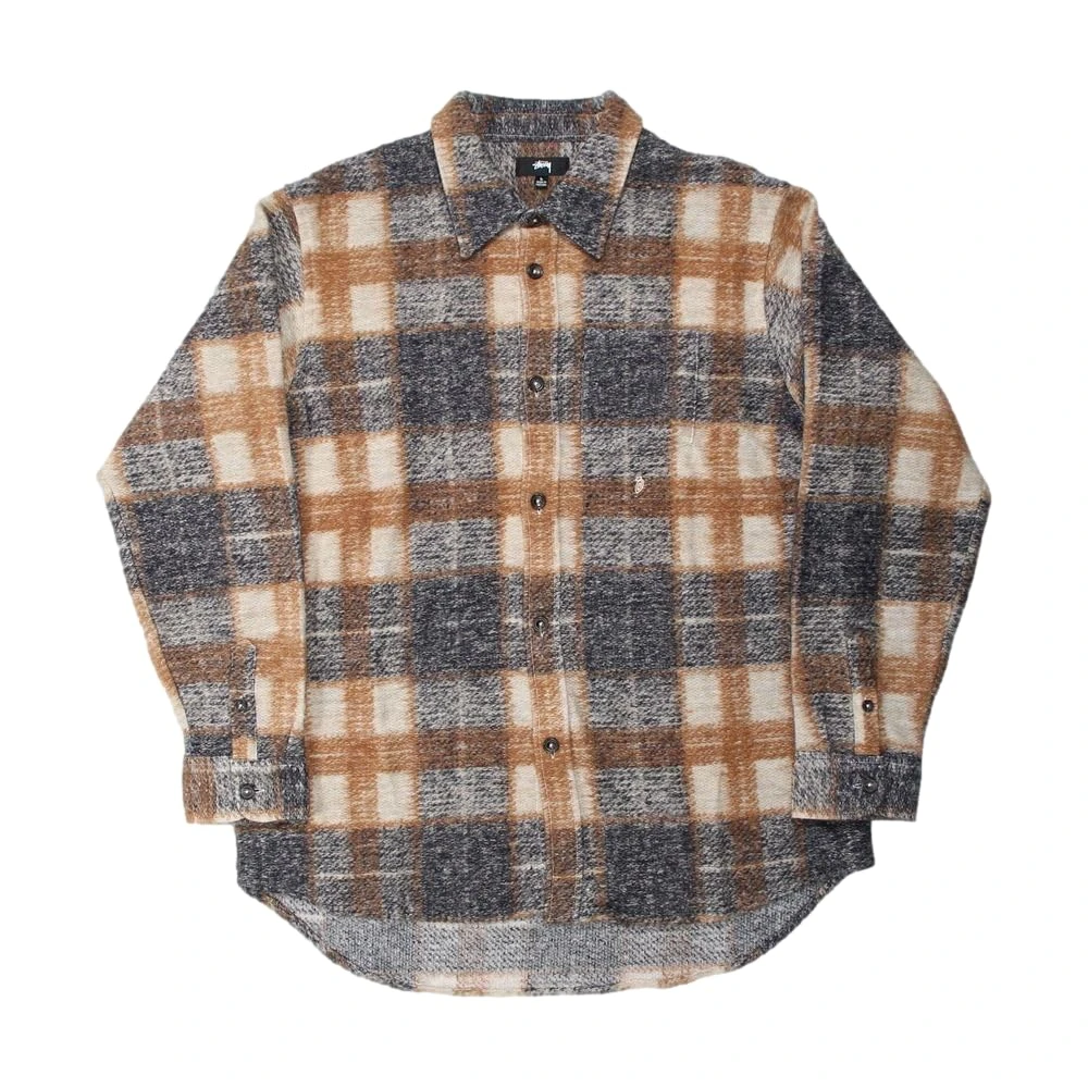 Stussy Pre-Loved Plaid Knit Shirt Beige