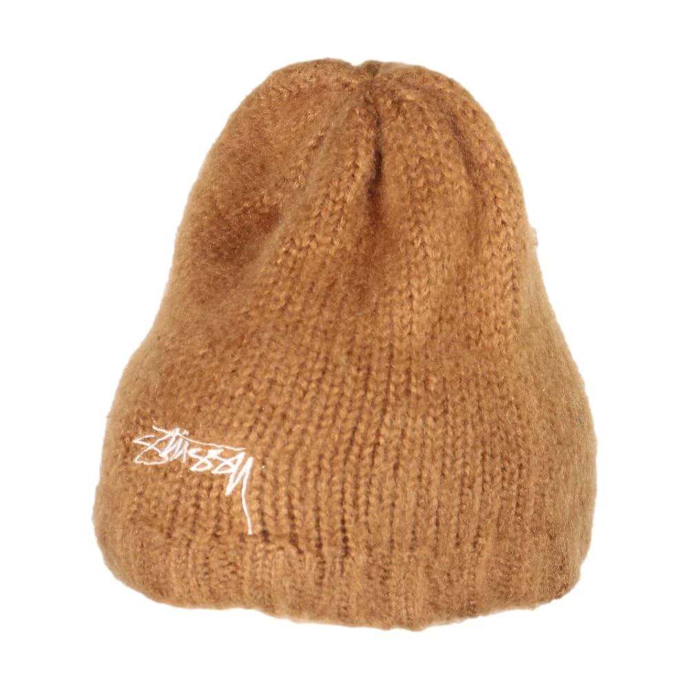 Stussy Pre-Loved Fuzzy Ribbed Beanie Brown