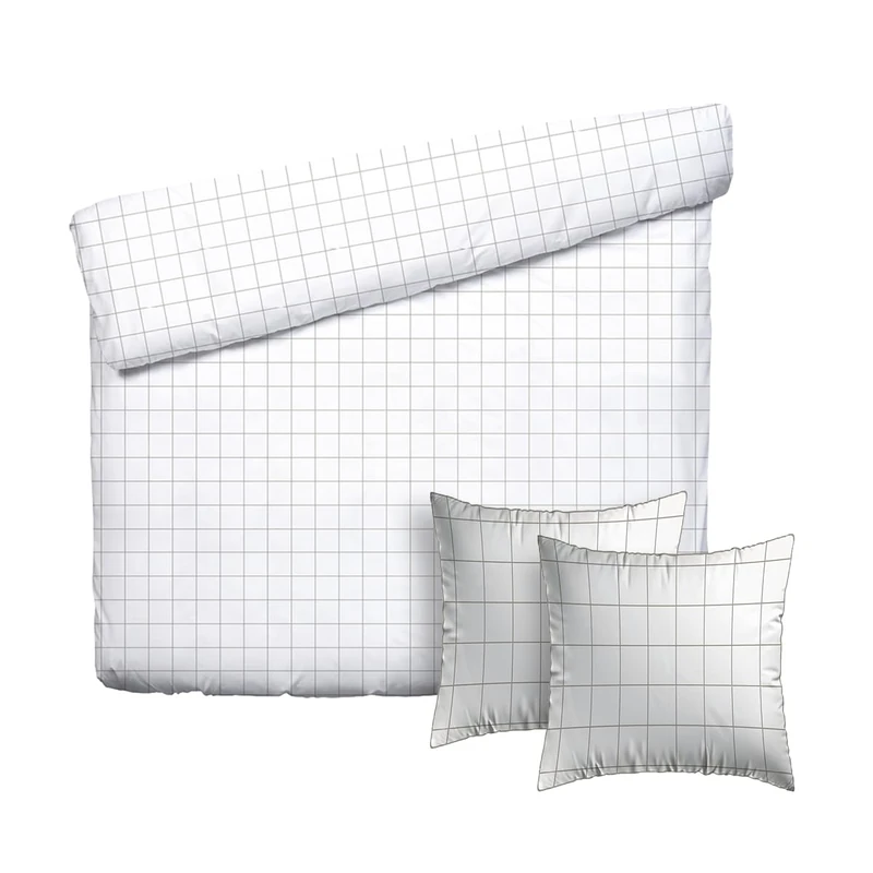 Pure Cotton 3 Piece Double Bed Set - Duvet Cover 200 x 220 cm and 2 Pillowcases 80 x 80 cm - 100% Cotton Sateen 200 Thread Count 120 g/m² - Oeko-Tex Certified - Carreaux White/Taupe - Image 1
