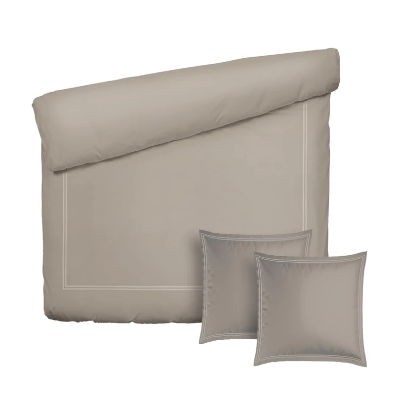 Pure Cotton 3-Piece Double Bedding Set - Duvet Cover 260 x 240 cm & 2 Pillowcases 63 x 63 cm - 100% Cotton Satin, 80 Thread Count, 120 GSM - Oeko-TEX Certified - Silhouette - Taupe/Taupe
