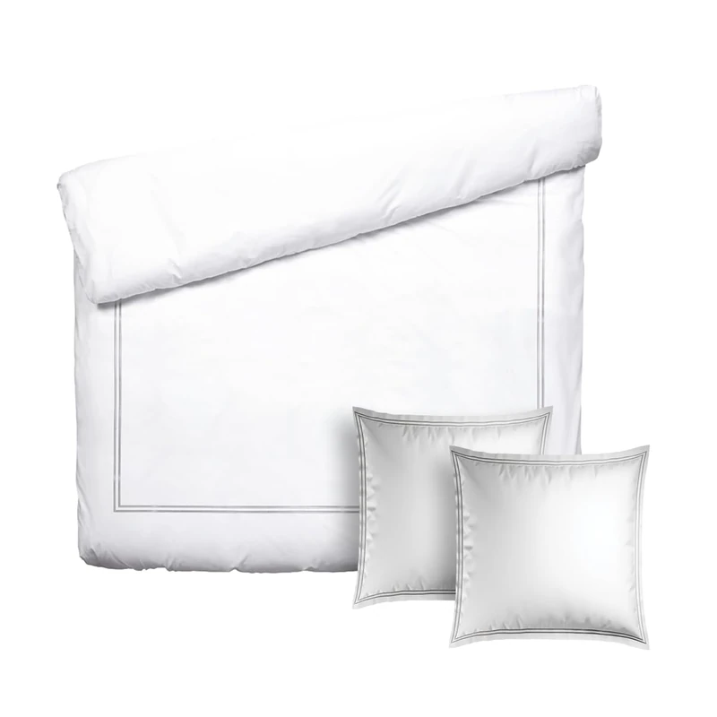 Pure Cotton 3 Piece Double Bed Set - Duvet Cover 240 x 220 cm and 2 Pillowcases 63 x 63 cm - 100% Cotton Sateen 200 Thread Count 120 g/m² - Oeko-Tex Certified - Silhouette - Grey/White