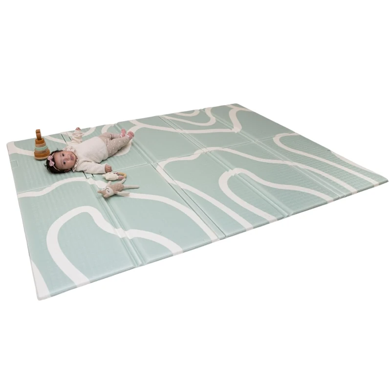 BÉABA, XXL Motor Skills Mat 200x150 cm, Reversible Play Mat, 1.5 cm High-Density Foam, Waterproof, Easy to Clean, Foldable with Carry Bag, Play Life/Landform
