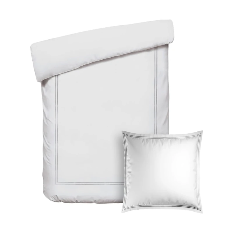 Pure Cotton 2-Piece Single Bedding Set - Duvet Cover 140 x 200 cm and Pillowcase 63 x 63 cm - 100% Cotton Satin, 80 Thread Count, 120 GSM - Oeko-TEX Certified - Silhouette - Grey/White - Image 1