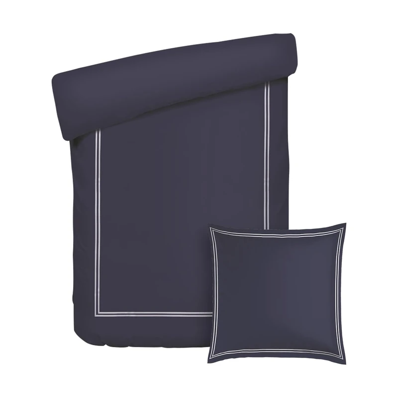 Pure Cotton 3-Piece Single Bedding Set - Duvet Cover 140 x 200 cm & 2 Pillowcases 63 x 63 cm - 100% Cotton Satin, 80 Thread Count, 120 GSM - Oeko-TEX Certified - Silhouette - White/Dark Blue - Image 1