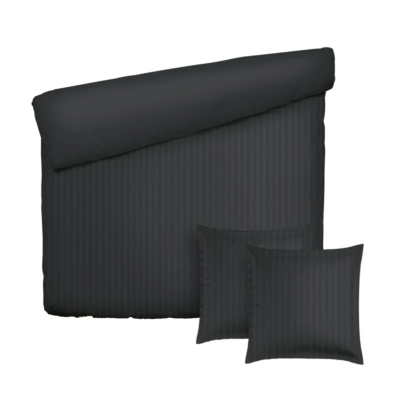 PURE COTTON 3-Piece Double Bedding Set – Duvet Cover 260 x 240 cm & 2 Pillowcases 63 x 63 cm – 100% Cotton Satin Stripe Woven Dobby, 80 Thread Count, 120 GSM – OEKO-TEX Certified – Black - Image 1