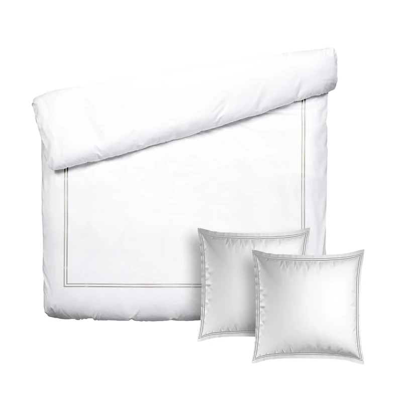 Pure Cotton 3-Piece Double Bed Linen Set - Duvet Cover 200 x 220 cm & 2 Pillowcases 80 x 80 cm - 100% Cotton Satin, 80 Thread Count, 120 GSM - Oeko-TEX Certified - Silhouette - Taupe/White - Image 1