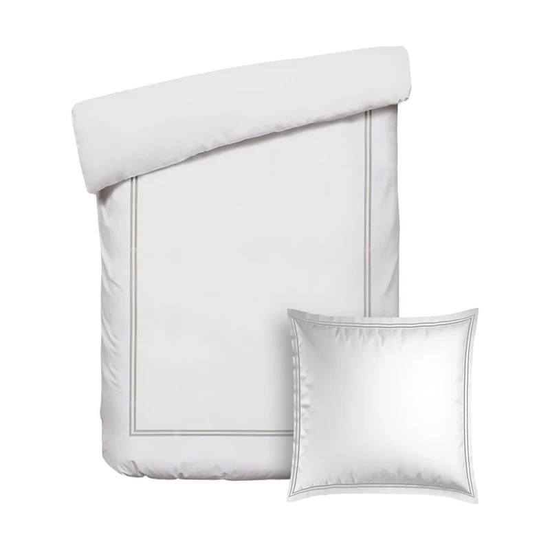 Pure Cotton 2-Piece Single Bed Linen – Duvet Cover 135 x 200 cm and Pillowcase 80 x 80 cm – 100% Cotton Satin, 80 Thread Count, 120 GSM – Oeko-TEX Certified – Silhouette – Taupe/White - Image 1