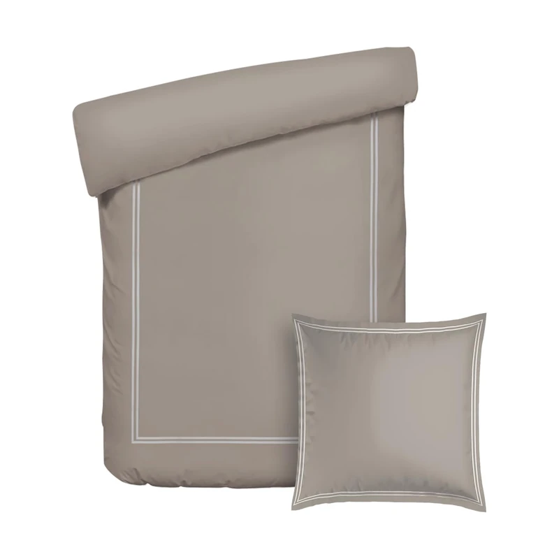 Pure Cotton 2-Piece Single Bed Linen – Duvet Cover 135 x 200 cm and Pillowcase 80 x 80 cm – 100% Cotton Satin, 80 Thread Count, 120 GSM – Oeko-TEX Certified – Silhouette – White/Taupe