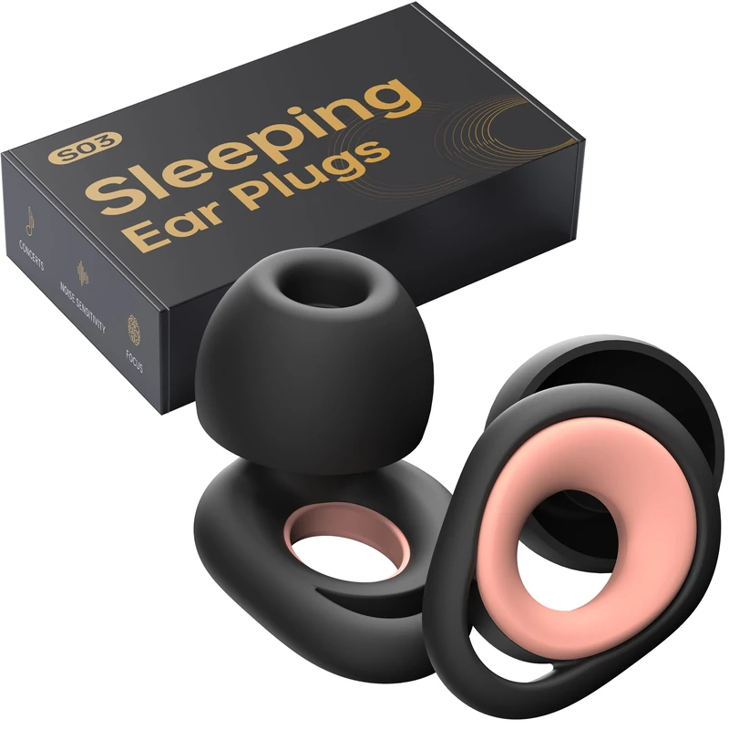 QWH Ear Plugs for Sleeping, Reusable Silicone Noise Canceling Ear Plugs for Focus, Travel, Sleep, Work, 25dB-28dB Noise Reduction, 8 Ear Tips in Three Sizes (S, M*2, L), Black Red Color