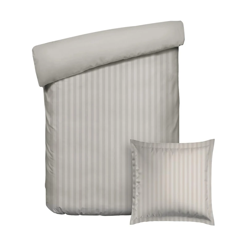 Pure Cotton 2-Piece Single Bed Set - Duvet Cover 140 x 200 cm and Pillowcase 63 x 63 cm - 100% Cotton Satin, Dobby Stripes, 200 Thread Count 120 g/m² - Oeko-Tex Certified - Dobby - Taupe - Image 1