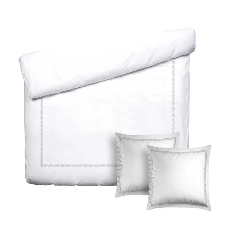 Pure Cotton 3-Piece Double Bedding Set - Duvet Cover 240 x 220 cm & 2 Pillowcases 63 x 63 cm - 100% Cotton Satin, 80 Thread Count, 120 GSM - Oeko-TEX Certified - Celestial - Grey/White - Image 1
