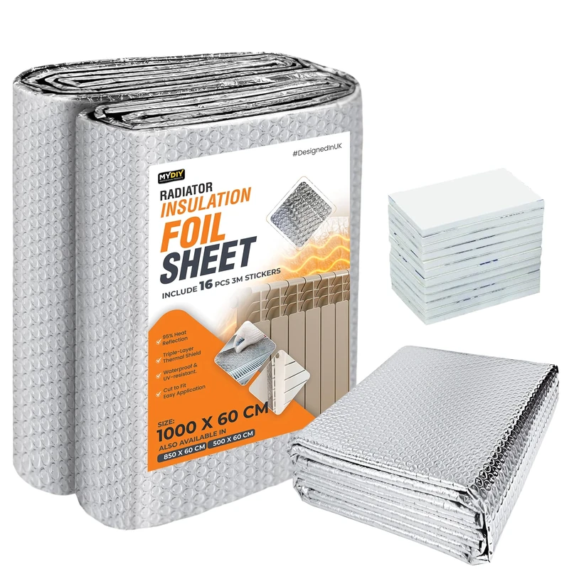 My DIY Radiator Reflector Foil Sheets – 10M Radiator Foil Reflector Roll with 16 PCS Stickers, Water-Resistant, UV-Resistant & Energy-Saving | Ideal for Heat Reflection and Insulation 1000x60cm