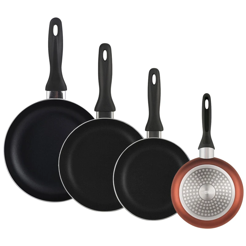 Well Home Set of 4 Frying Pans Ø16Ø20Ø24Ø28cm Aluminium Pressed in Metallic Copper