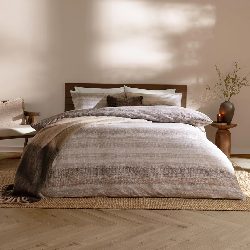 Yard Swift Duvet Cover Set – Soft Reversible Striped Brushed Cotton Earth Toned Bedding Set (Natural - King)