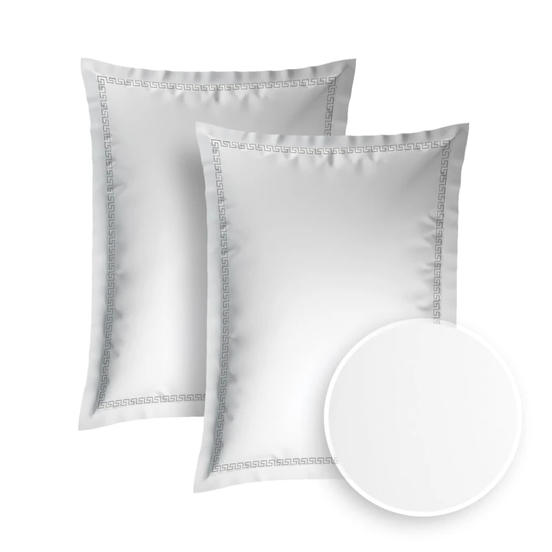 Pure Cotton Set of 2 pillowcases 50 x 70 cm - 100% organic cotton satin, 200 thread count, 120 g/m², easy to iron, soft, safe, no harmful substances, Oeko-Tex certified - Céleste - grey/white