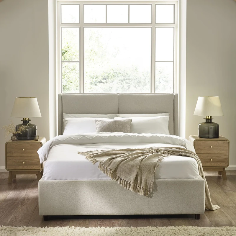 Julian Bowen Maddock Beige Upholstered Ottoman Storage 135cm Double Bed