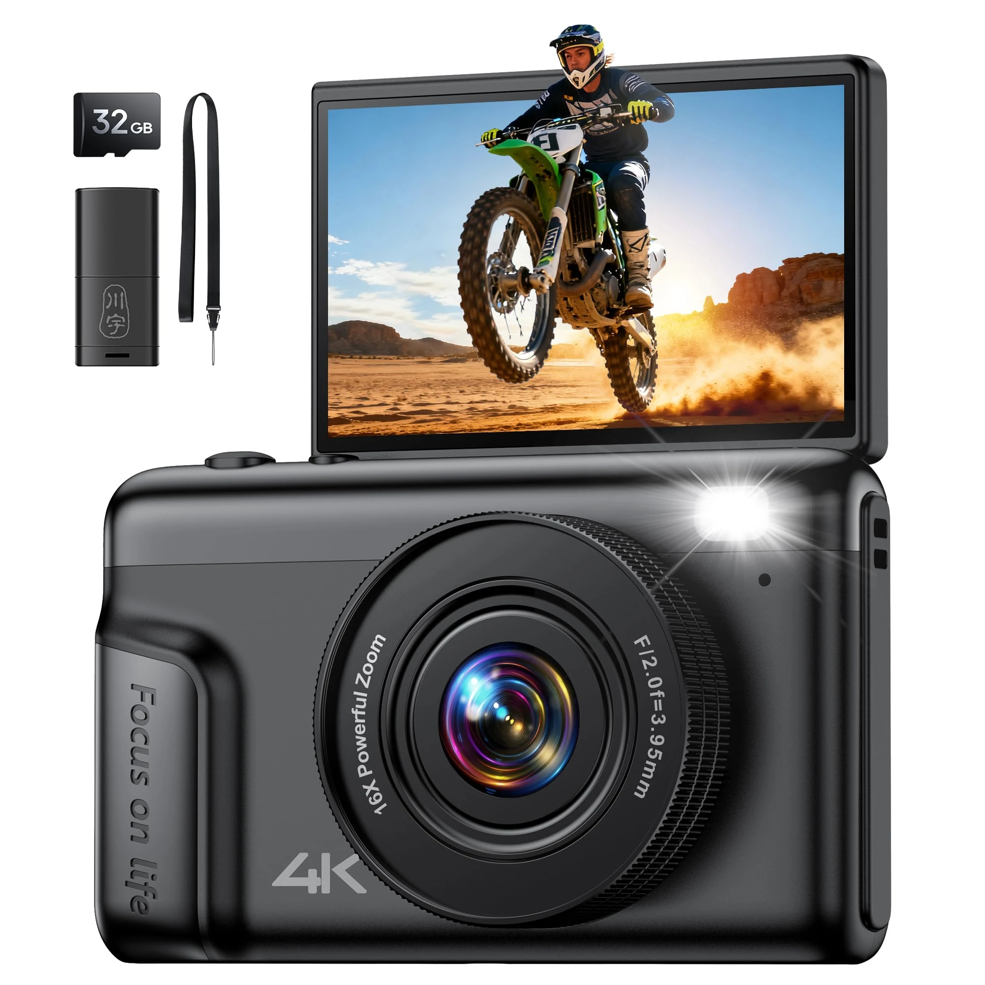 4K Digital Camera for Photography Vlogging: 64MP Compact Cameras with Flip Screen & Anti-Shake - Gift for Beginners Teens Adults - Mini Video Cam 16X Zoom Travel for Boys Girls