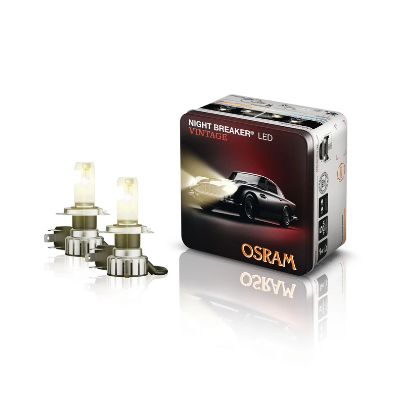 OSRAM NIGHT BREAKER LED VINTAGE H4 + R2 adapter, 3000K, warm white color temperature, up to 330% more brightness - Image 1