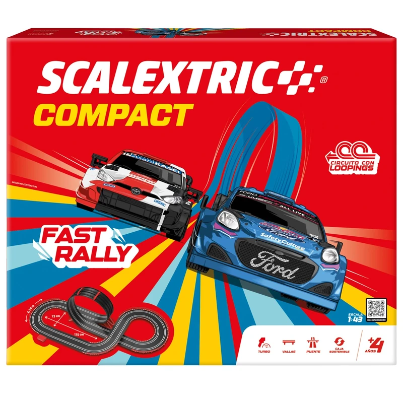 SCALEXTRIC - Compact Circuit - Complete Race Track - 2 Cars Included - Scale 1:43 (CompactFast Rally Circuit)