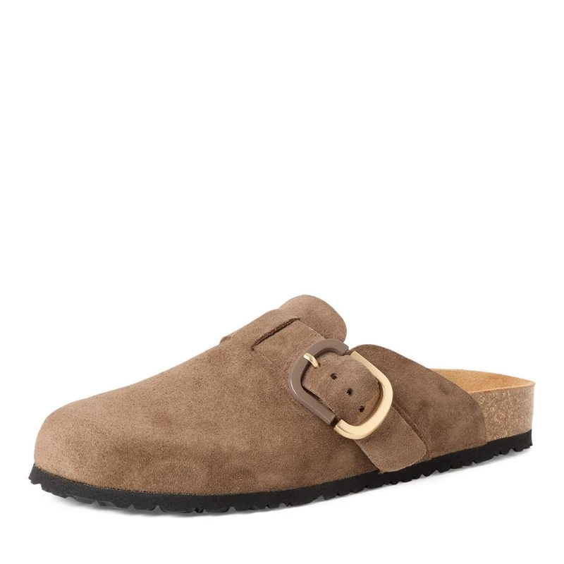 Tamaris Women's footbed mule leather flat brown 4 UK