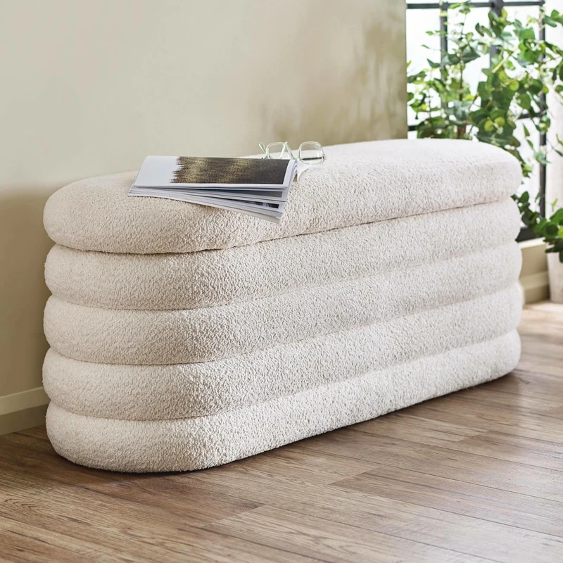 Julian Bowen Hailey Ivory Boucle Upholstered Ottoman Storage Bench