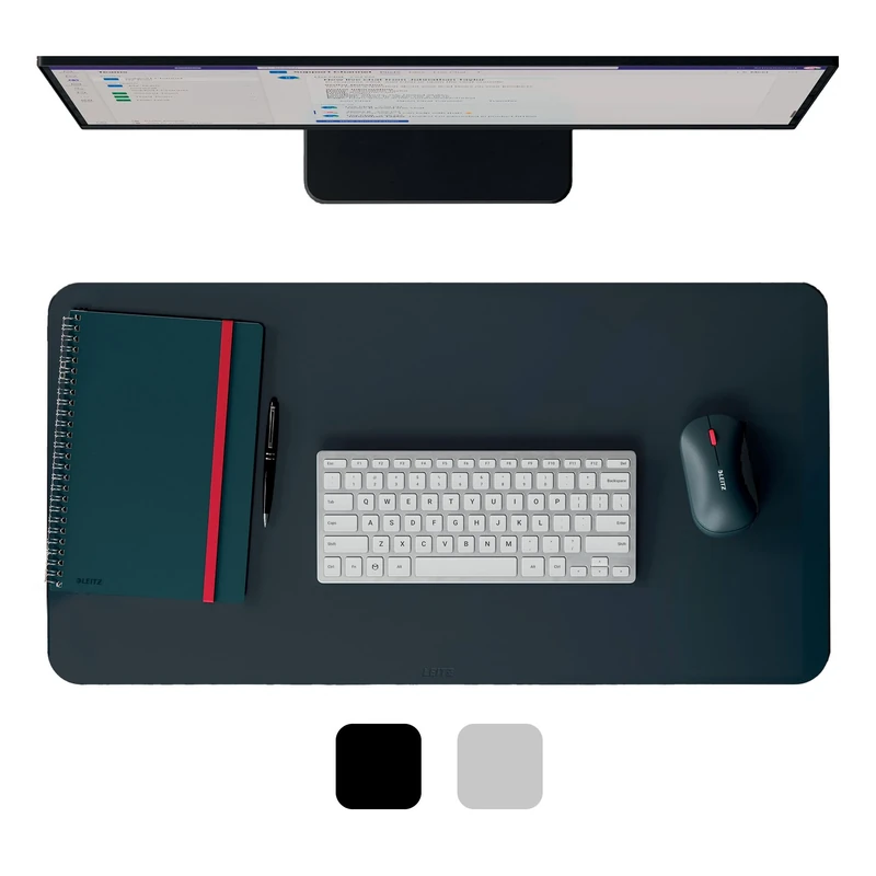 Leitz Large Leather Desk Mat – Recycled Leather Desk Pad, Non-Slip Mat, Premium Writing Pad, Keyboard & Mouse Mat, Laptop Desk Protector for Office & Home, Blotter, Eco-Friendly (70x36cm, Dark Grey)