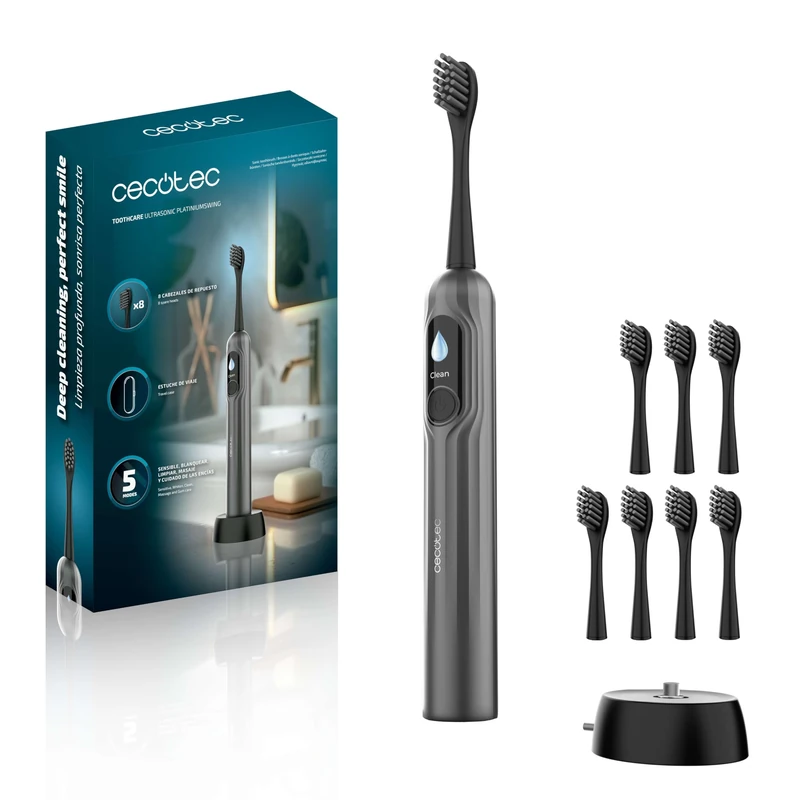 Cecotec ToothCare UltraSonic PlatiniumSwing Sonic Electric Toothbrush. Oscillation, 50000rpm, 8 Heads, 5 Modes, Display, Cleaning Report, Wireless Charging and Case - Image 1