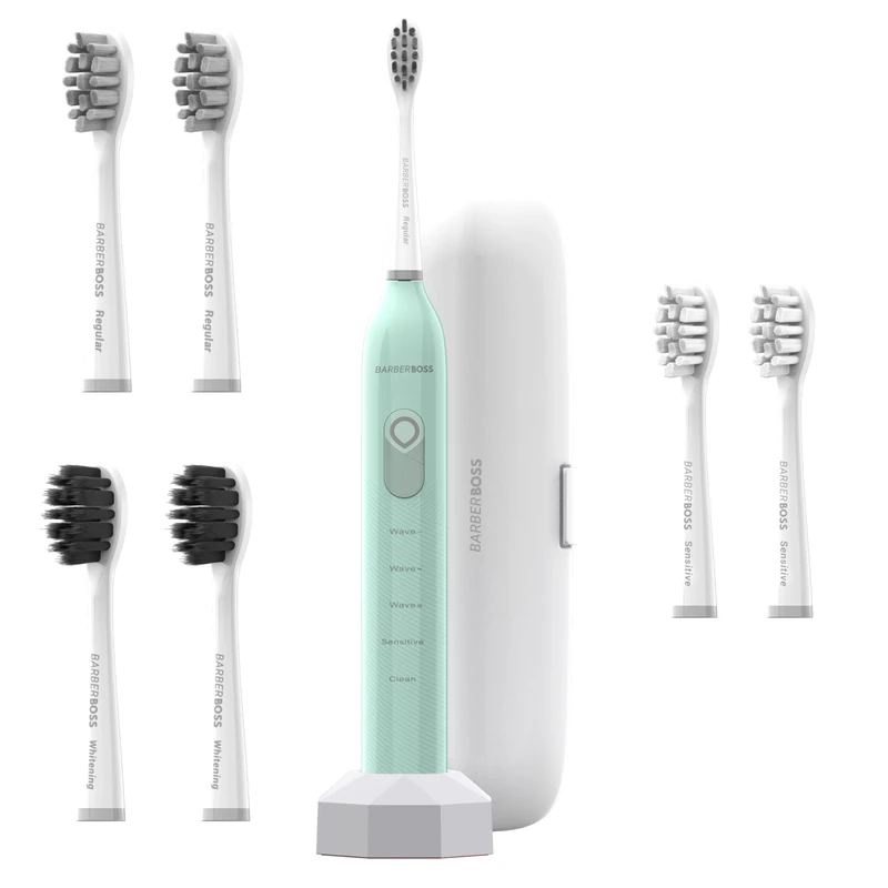 BarberBoss Sonic Toothbrush for Adults, Adjustable Cleaning Angles, 5 Cleaning Modes, 6 Brush Heads, Electric Toothbrush, Splash-Resistant Start, 45-Day Battery & Travel Set