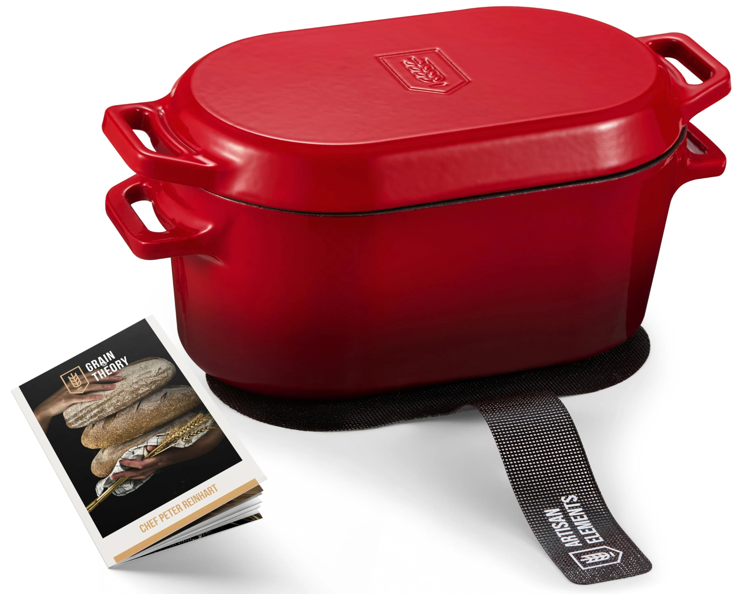 Kook Dutch Oven, for Bread Baking, Sourdough Loaf Pan, Dual Handles, Enameled Cast Iron, with Sling, Dishwasher Safe, 3.4 Qt, Cherry Ombre