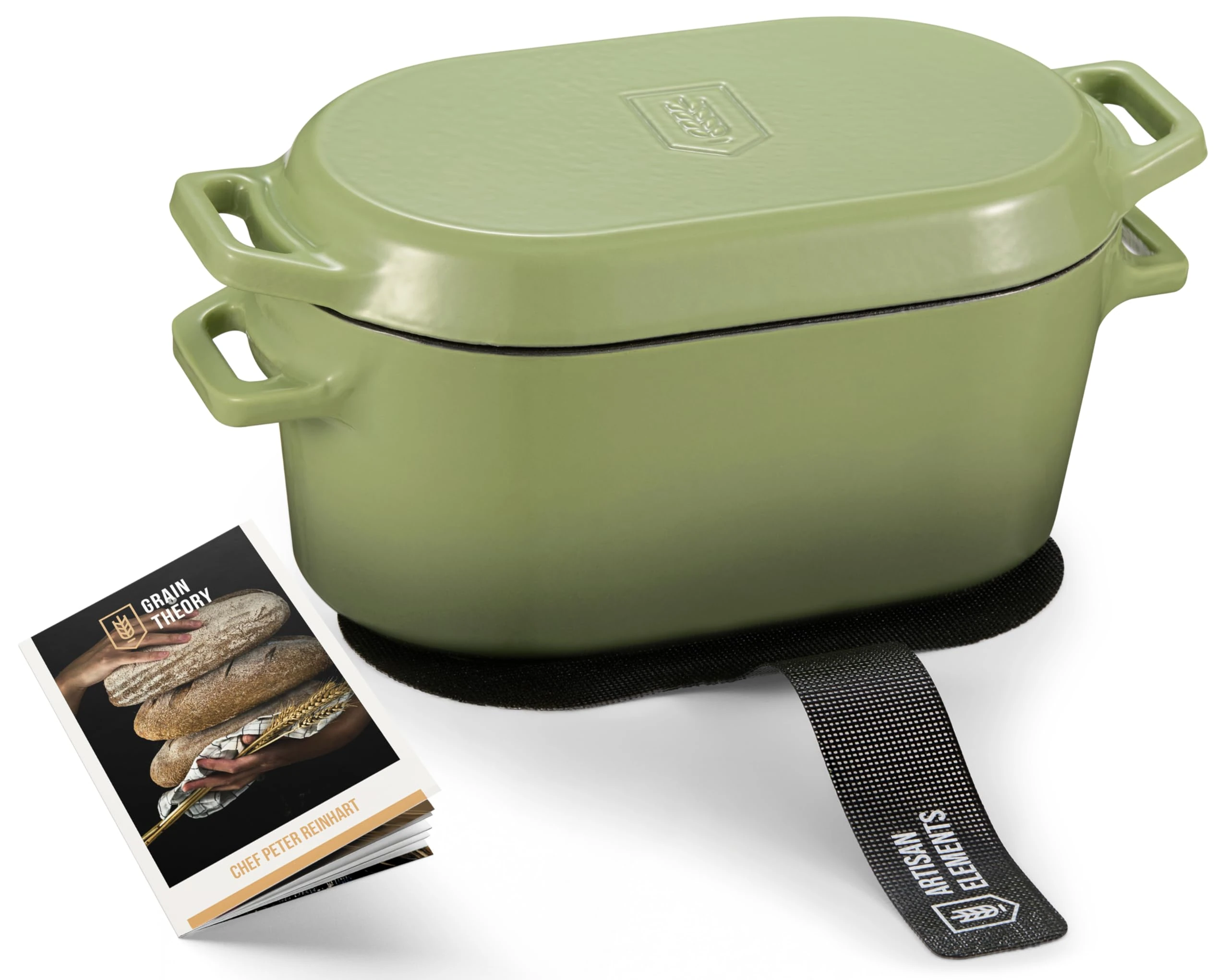 Kook Dutch Oven, for Bread Baking, Sourdough Loaf Pan, Dual Handles, Enameled Cast Iron, with Sling, Dishwasher Safe, 3.4 Qt, Sage Ombre
