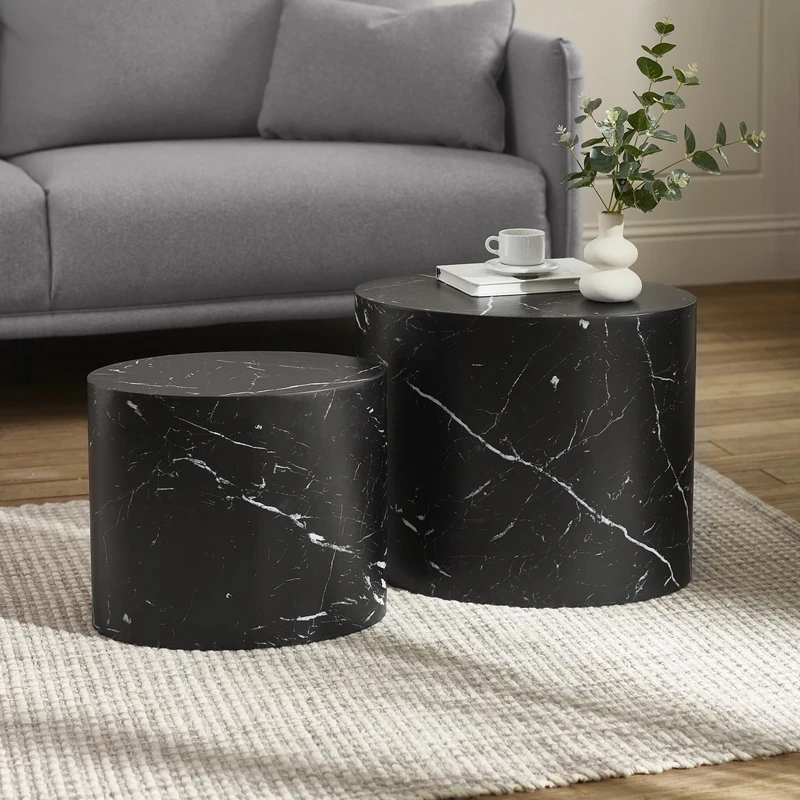 Julian Bowen Toba Nest of 2 Black Marble Effect Tables
