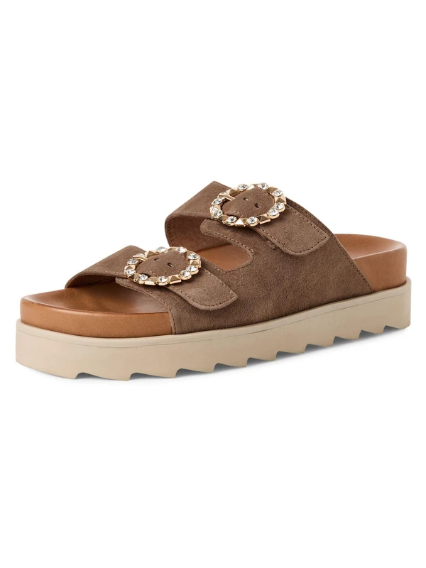 Tamaris Women's footbed mule leather flat brown 5 UK - Image 1
