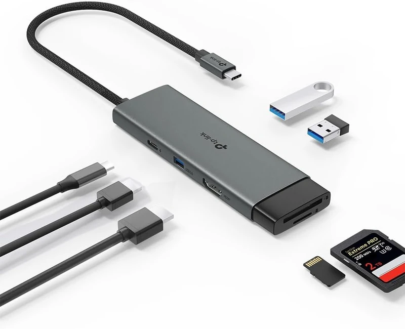 TP-Link UH7021C USB C Hub, PD100W, 4K 60Hz HDMI, 1 × USB C, 2 × USB A, SD and microSD cards up to 200 MB/s, Plug and Play, Compatible with MacOS, Windows, Linux, iPad OS, iOS, Android