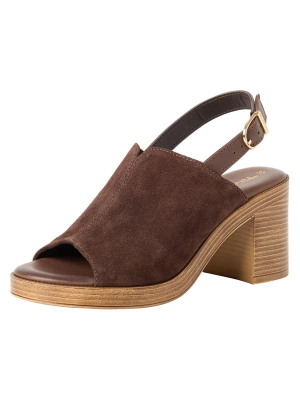 Tamaris Women’s sandal with block heel leather brown 7.5 UK
