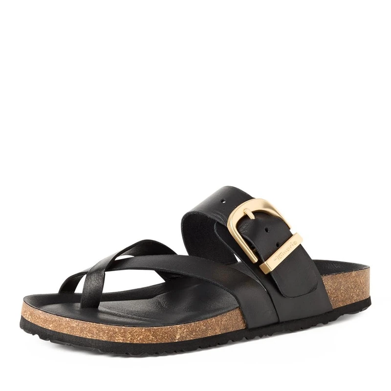 Tamaris Women's footbed mule leather flat black 6.5 UK