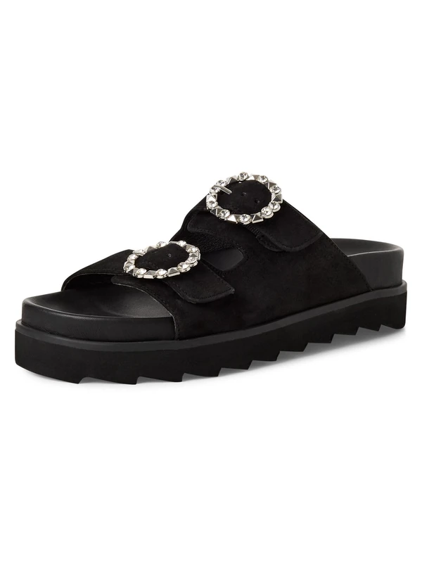 Tamaris Women's footbed mule leather flat black 8 UK