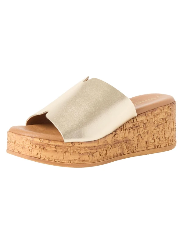 Tamaris Women's leather mules with wedge heel metallic 5.5 UK