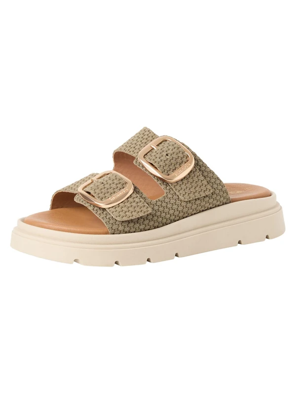 Tamaris Women's leather mules with wedge heel green 8 UK - Image 1