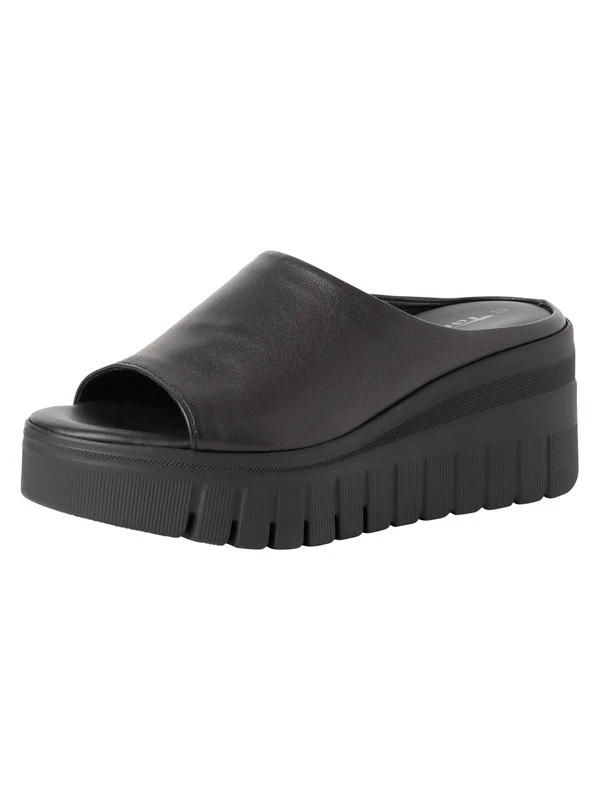 Tamaris Women's leather mules with wedge heel black 6.5 UK