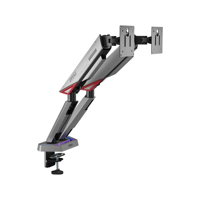 MSI MPG MT161DR - Premium RGB Dual Monitor Stand Arms, 17-38" Support, VESA Compatible, Adjustable Spring Assisted Mount, 35.2 lbs per Screen Capacity, Clamp & Grommet, Quick Release Plate - Black - Image 1