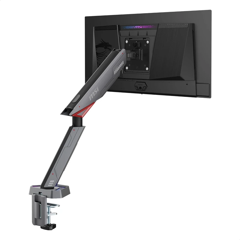 MSI MPG MT161R - Premium RGB Single Monitor Stand Arm, Supports 17-45" Screens and 35.2 lbs, VESA Compatible, Adjustable Spring Assisted Mount, Clamp & Grommet, Quick Release Plate - Black