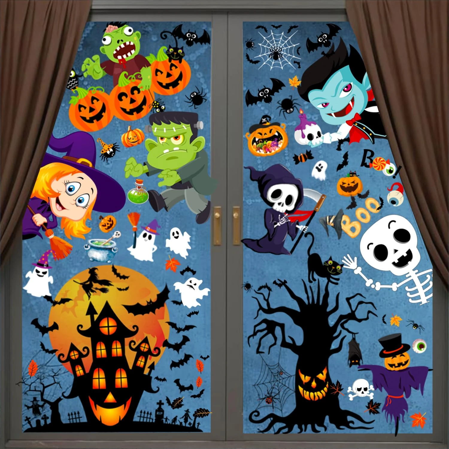 9 Sheets Halloween Window Stickers Decorations Clings Decals Doublesided Reusable for School Home Office Glass Window Halloween Party Indoor |