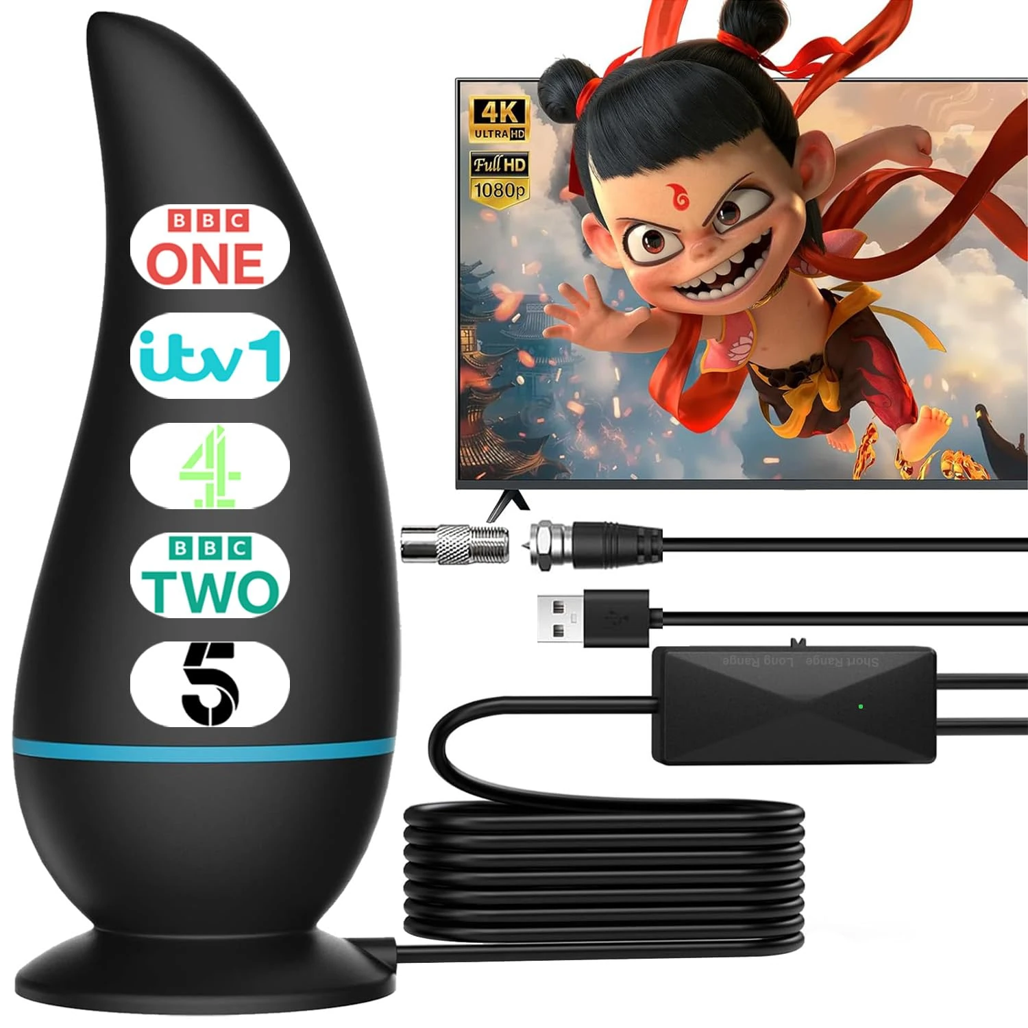 2025 Indoor TV Aerial for Smart TV for Local Channels,TV Ariels Indoor for Long Range Reception,Freeview Aerial for Easy Installation and All Smart/Old TVs,Digital Antenna Supports 4K 1080P HD(Black)