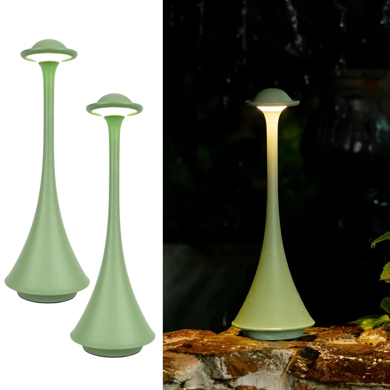 LuminexDesigns 2-Pack Rechargeable LED Table Lamp – Cordless Green Metal Accent Light, Elegant Modern Minimalist Design, Touch Dimmable for Bedside, Living Room, Bedroom, Garden, Outdoor Dining & Gift